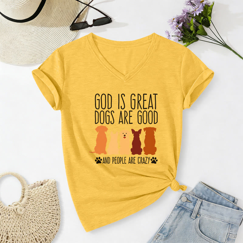 Christianartworkshop God Is Great Dogs Are Good Multicolor Dog Silhouette Paw Print Graphic Casual V-neck T-shirt - Yellow - 2XL - image 16
