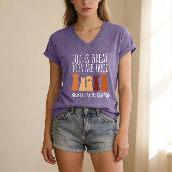 Christianartworkshop God Is Great Dogs Are Good Multicolor Dog Silhouette Paw Print Graphic Casual V-neck T-shirt - image 11