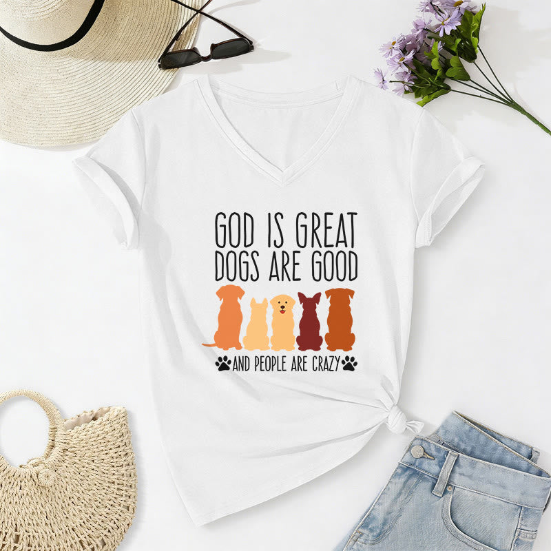 Christianartworkshop God Is Great Dogs Are Good Multicolor Dog Silhouette Paw Print Graphic Casual V-neck T-shirt - White - 2XL - image 20