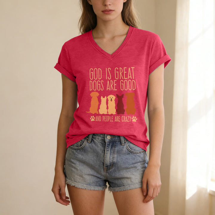 Christianartworkshop God Is Great Dogs Are Good Multicolor Dog Silhouette Paw Print Graphic Casual V-neck T-shirt - image 7
