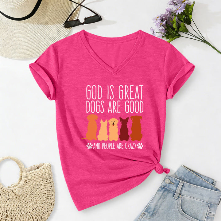 Christianartworkshop God Is Great Dogs Are Good Multicolor Dog Silhouette Paw Print Graphic Casual V-neck T-shirt - Rose - 2XL - image 8