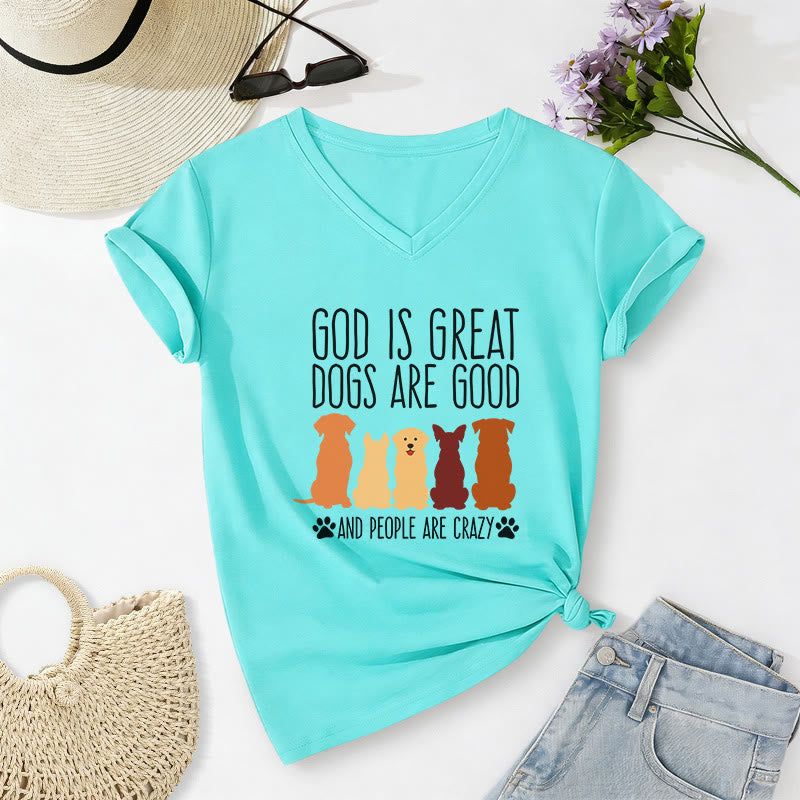 Christianartworkshop God Is Great Dogs Are Good Multicolor Dog Silhouette Paw Print Graphic Casual V-neck T-shirt - Sky Blue - 2XL - image 22