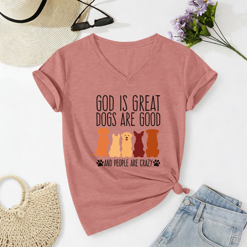 Christianartworkshop God Is Great Dogs Are Good Multicolor Dog Silhouette Paw Print Graphic Casual V-neck T-shirt - Light Pink - 2XL - image 12