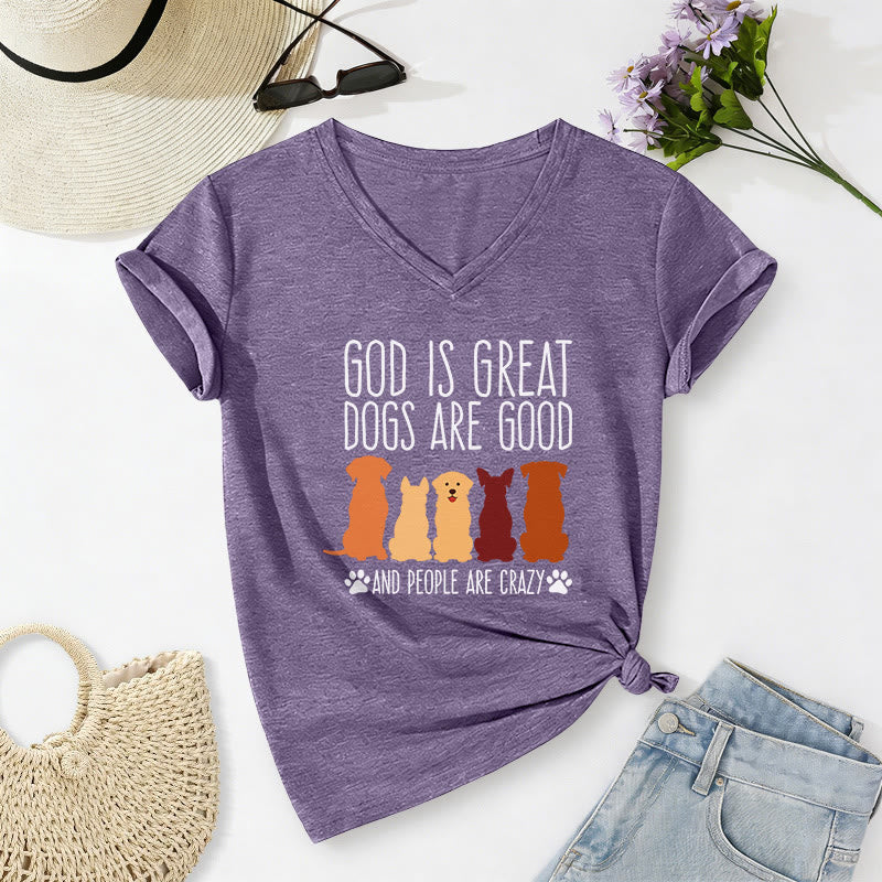 Christianartworkshop God Is Great Dogs Are Good Multicolor Dog Silhouette Paw Print Graphic Casual V-neck T-shirt - Purple - 2XL - image 10