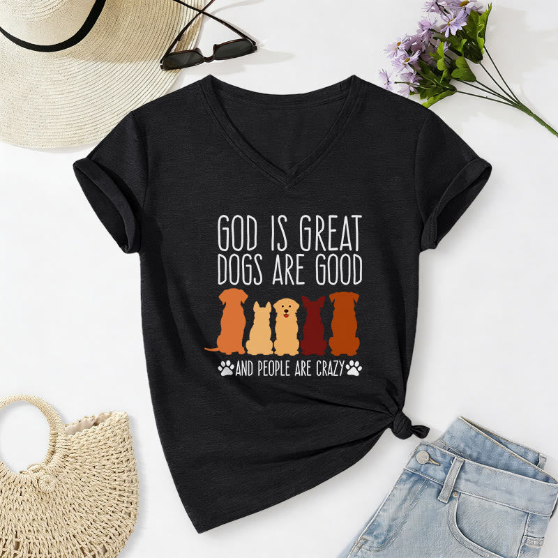 Christianartworkshop God Is Great Dogs Are Good Multicolor Dog Silhouette Paw Print Graphic Casual V-neck T-shirt - Black - 2XL - image 14