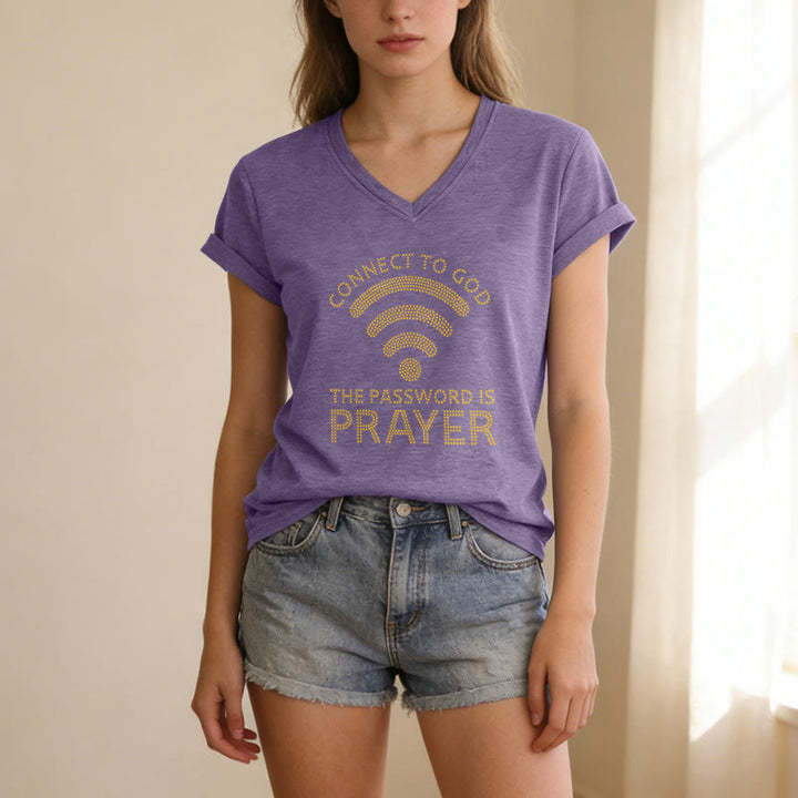 Christianartworkshop Connect To God Wifi Symbol The Password Is Prayer Faith Graphic Casual V-neck T-shirt - image 7