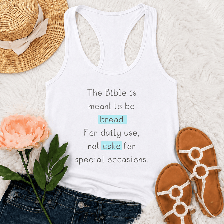 Christianartworkshop Matthew 4:4 Highlighted Bread Cake Biblical Daily Faith Quote Racerback Tank Top - White - 2XL - image 9