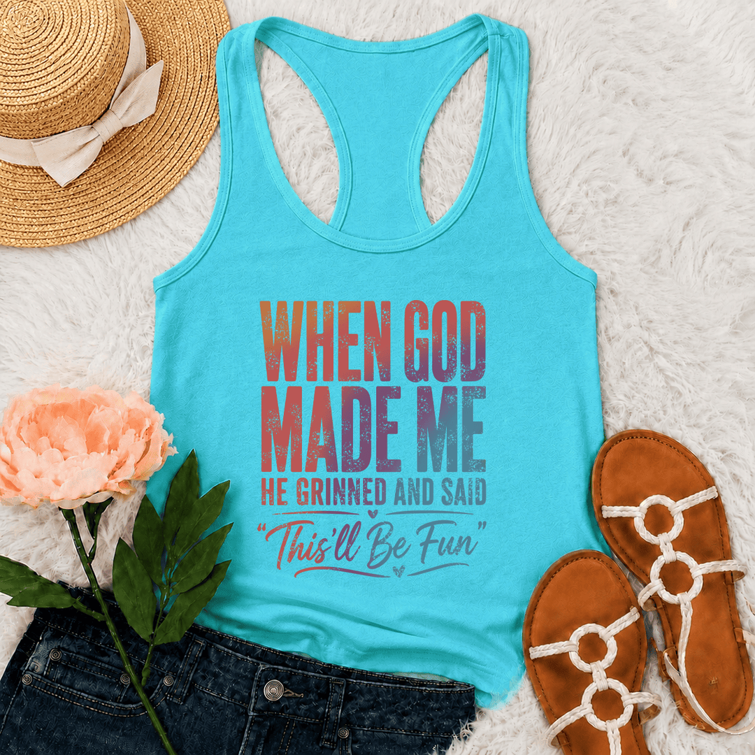 Christianartworkshop Pastel Rainbow Gradient Funny God Creation Distressed Typography Racerback Tank Top - Mint - 2XL - image 18
