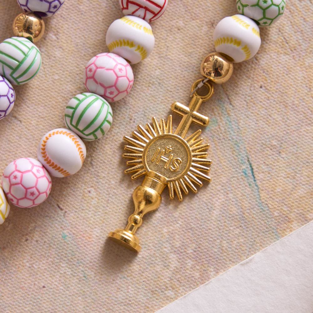 Christianartworkshop Sport Ball Themed Matte Bead with IHS Monstrance & Holy Grail Prayer Rosary - image 7