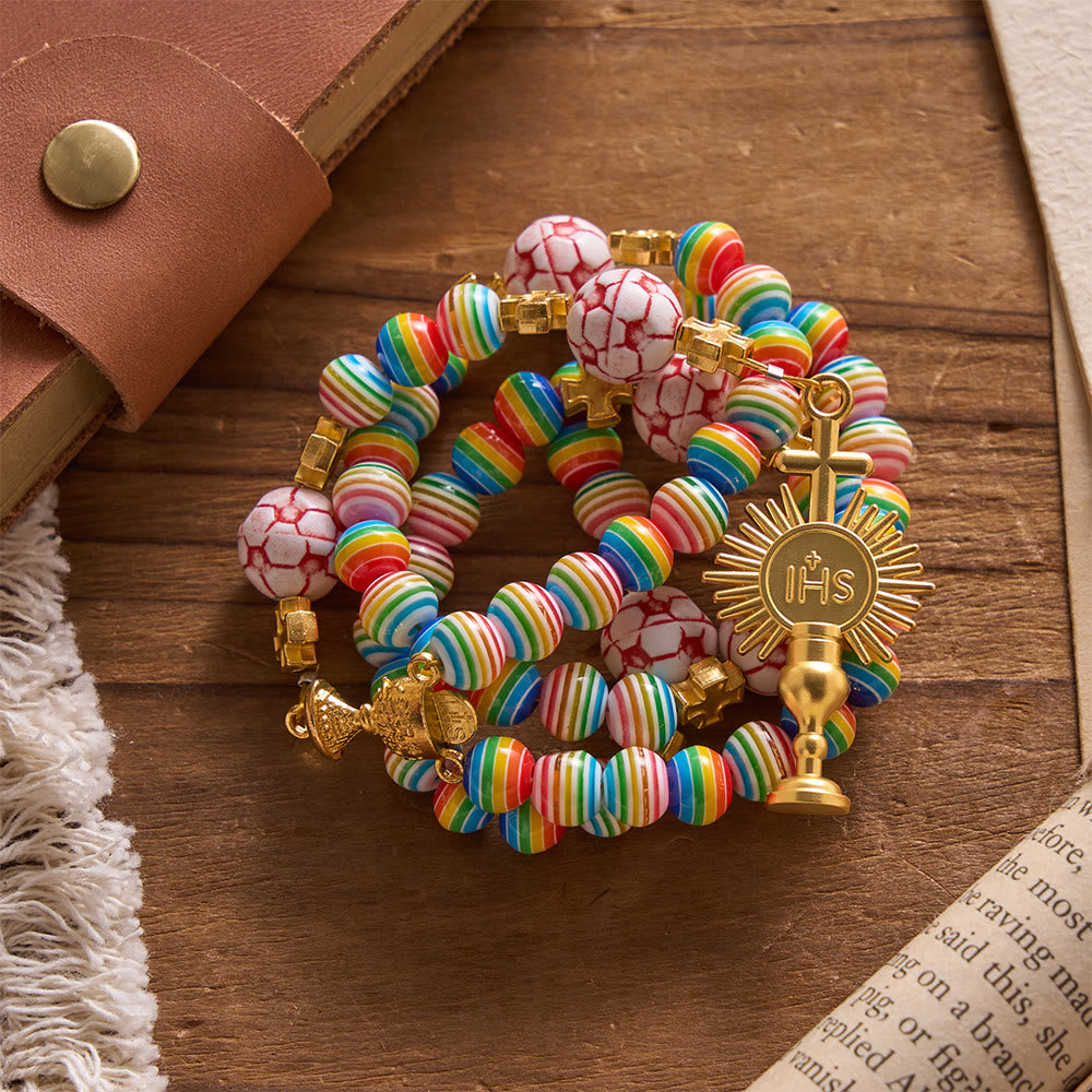 Christianartworkshop Rainbow Soccer Bead with Holy Grail & Monstrance Prayer Rosary - image 3