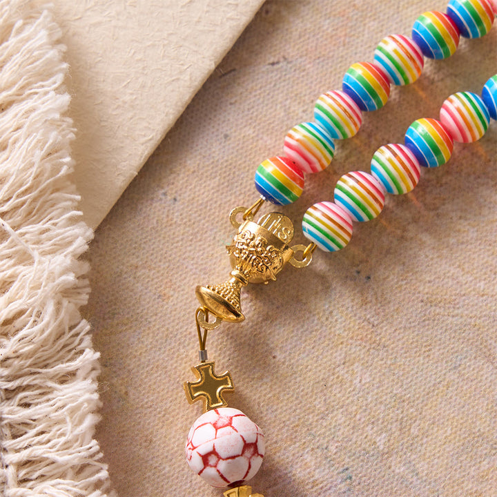 Christianartworkshop Rainbow Soccer Bead with Holy Grail & Monstrance Prayer Rosary - image 6