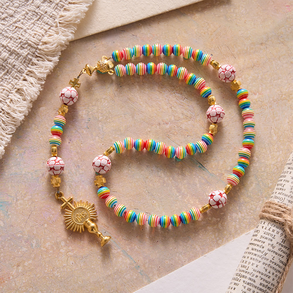 FREE Today: Rainbow Soccer Bead with Holy Grail & Monstrance Prayer Rosary - Soccer-Themed Rosary - image 0