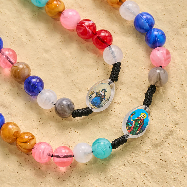 FREE Today: Multicolor Swirl Resin Bead Knotted Cord Rosary With Our Lady & INRI Crucifix Pendant - image 6