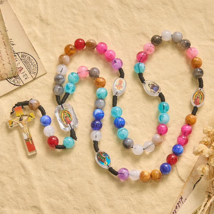FREE Today: Multicolor Swirl Resin Bead Knotted Cord Rosary With Our Lady & INRI Crucifix Pendant - Our Lady&Crucifix - image 0