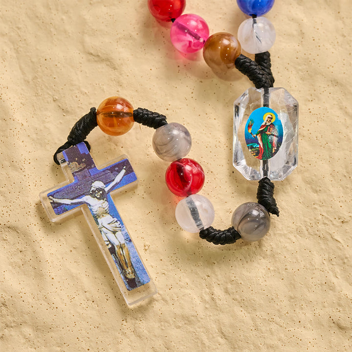 FREE Today: Multicolor Swirl Resin Bead Knotted Cord Rosary With Our Lady & INRI Crucifix Pendant - image 7