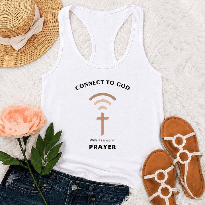 Christianartworkshop Connect To God Wifi Signal Cross Graphic WiFi Password Prayer Casual Inspirational Racerback Tank Top - White - 2XL - image 9