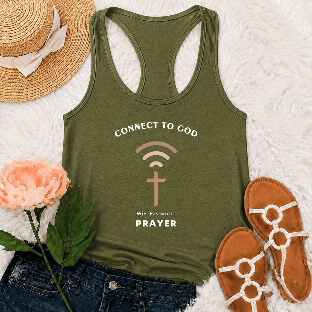 Christianartworkshop Connect To God Wifi Signal Cross Graphic WiFi Password Prayer Casual Inspirational Racerback Tank Top - Army Green - 2XL - image 18