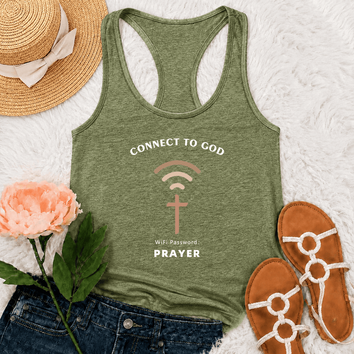 Christianartworkshop Connect To God Wifi Signal Cross Graphic WiFi Password Prayer Casual Inspirational Racerback Tank Top - Olive Green - 2XL - image 24