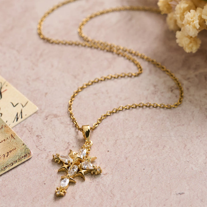 Christianartworkshop Star Accent Marquise Crystal Sacred Cross Pendant Necklace: Timeless Emblem of Radiant Heavenly Faith - image 4