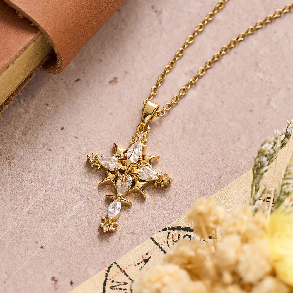 Christianartworkshop Star Accent Marquise Crystal Sacred Cross Pendant Necklace: Timeless Emblem of Radiant Heavenly Faith - Cross - image 0