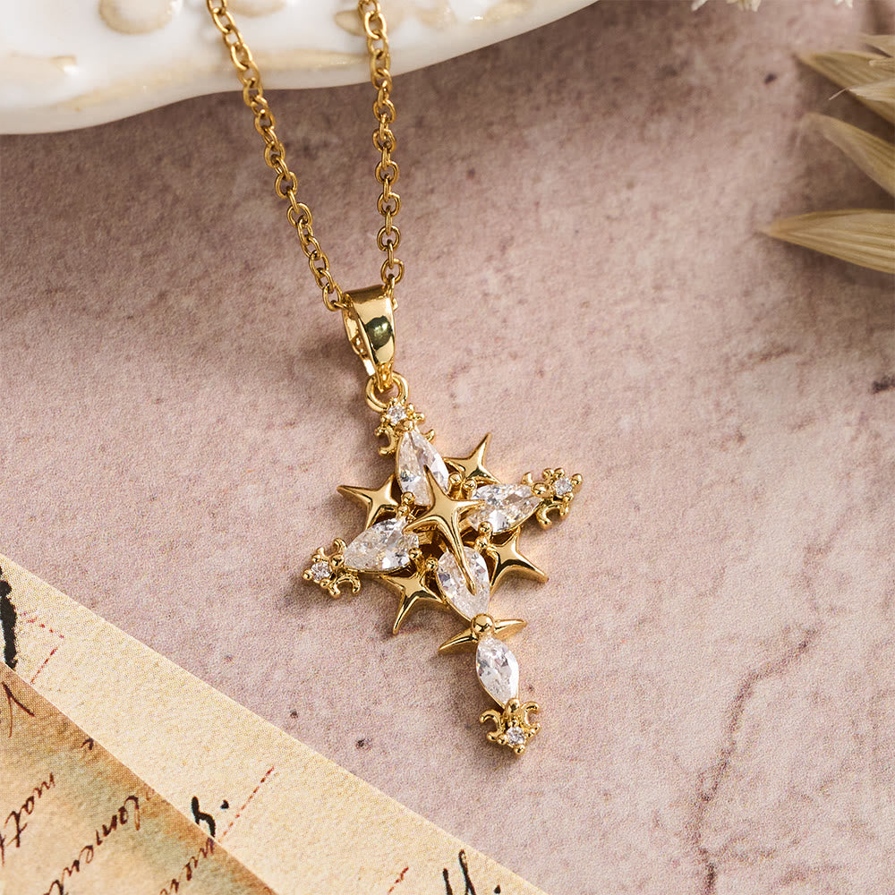 Christianartworkshop Star Accent Marquise Crystal Sacred Cross Pendant Necklace: Timeless Emblem of Radiant Heavenly Faith - image 1