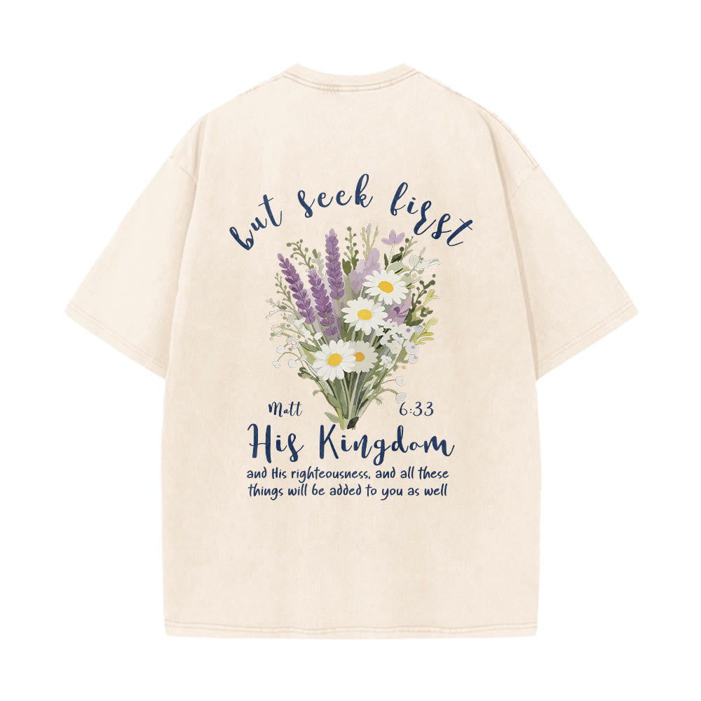 Christianartworkshop Tiny Lavender Daisy Bouquet Large Back Floral Arrangement Inspirational Verse Washed T-Shirt - image 5