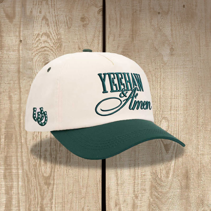 Christianartworkshop Western Style Bold Block & Cursive Script Front Embroidery Horseshoe Accent Adjustable Baseball Cap - Dark Green - image 5