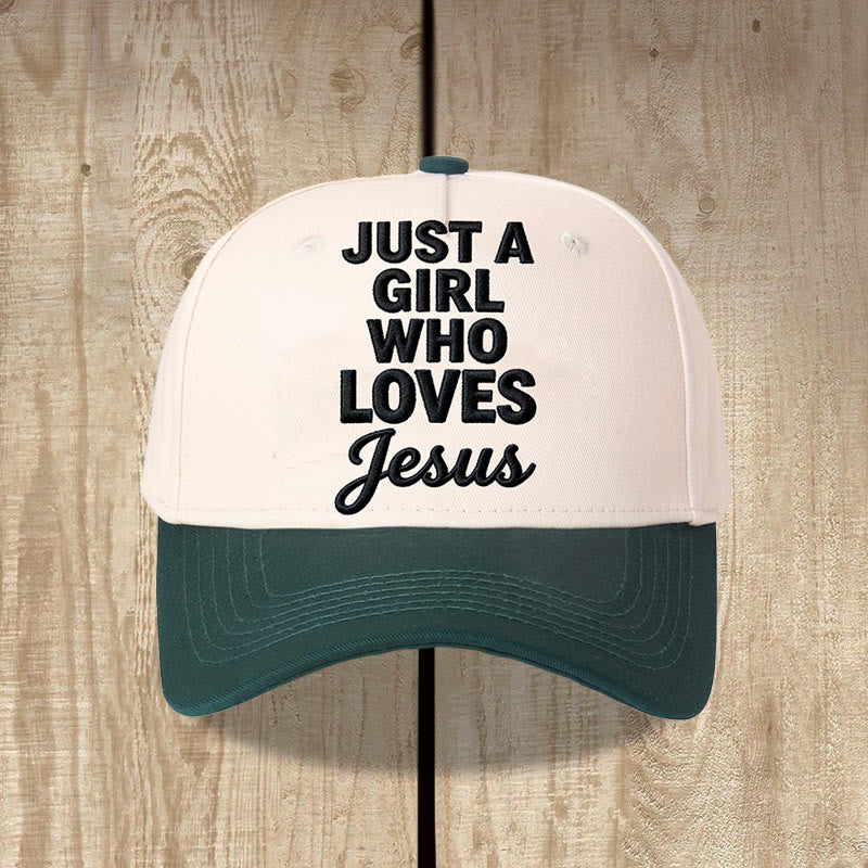 Christianartworkshop Just A Girl Who Loves Vertical Stack Mixed Font Front Print  Adjustable Baseball Cap - Dark Green - image 4