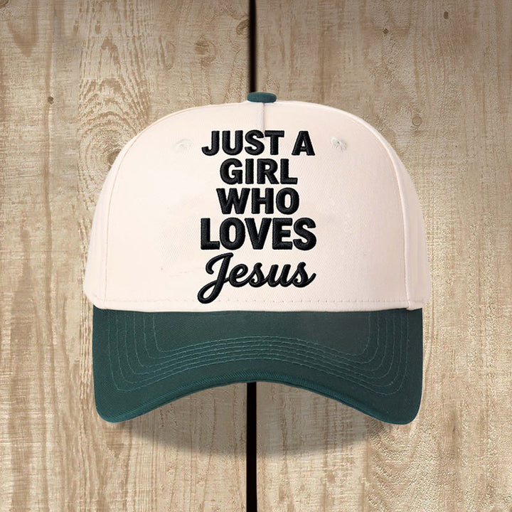 Christianartworkshop Just A Girl Who Loves Vertical Stack Mixed Font Front Print  Adjustable Baseball Cap - Dark Green - image 4