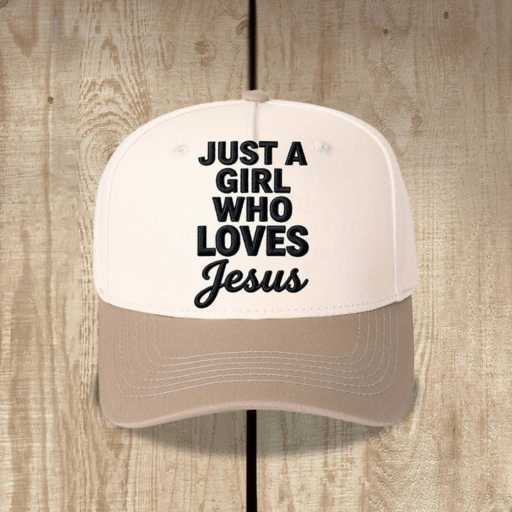 Christianartworkshop Just A Girl Who Loves Vertical Stack Mixed Font Front Print  Adjustable Baseball Cap - Khaki - image 3