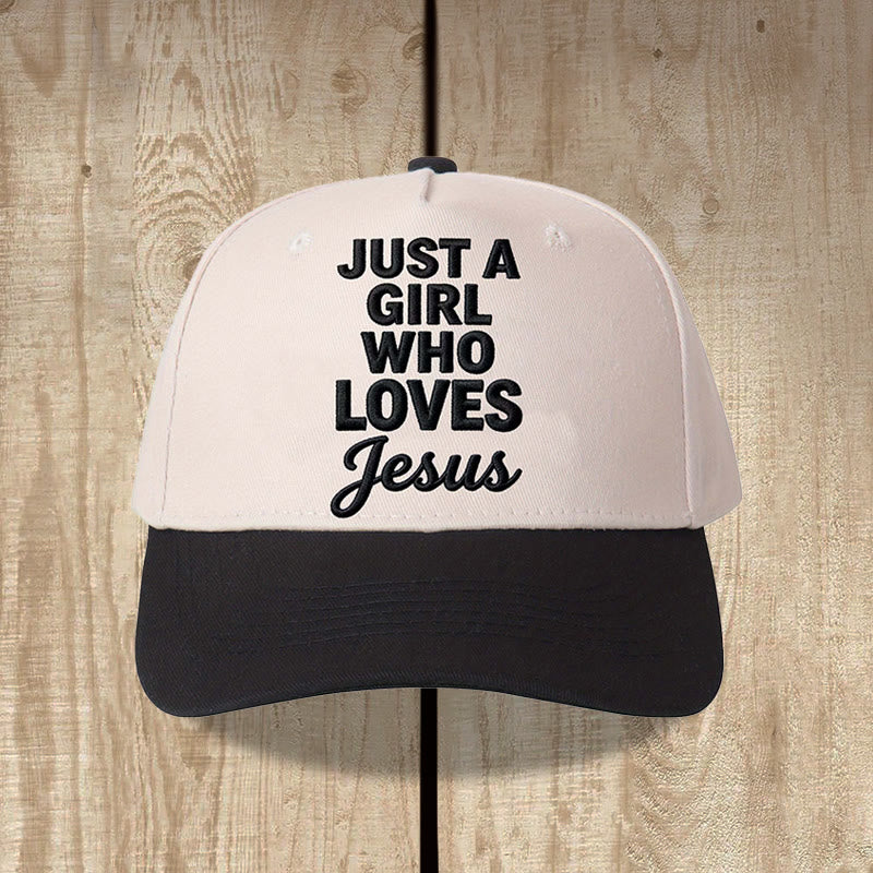 Christianartworkshop Just A Girl Who Loves Vertical Stack Mixed Font Front Print  Adjustable Baseball Cap - Black - image 1