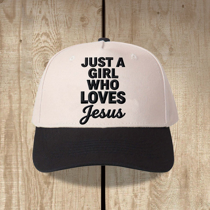 Christianartworkshop Just A Girl Who Loves Vertical Stack Mixed Font Front Print  Adjustable Baseball Cap - Black - image 1