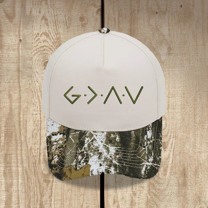 Christianartworkshop Thin Line Geometric Letter Symbol Front Embroidery Baseball Cap - Camouflage&Beige - image 0