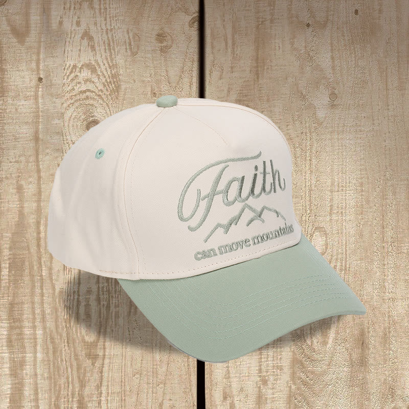 Christianartworkshop Faith Can Move Mountains Cursive Script Mountain Outline Front Embroidery Two Tone Adjustable Baseball Cap - image 3