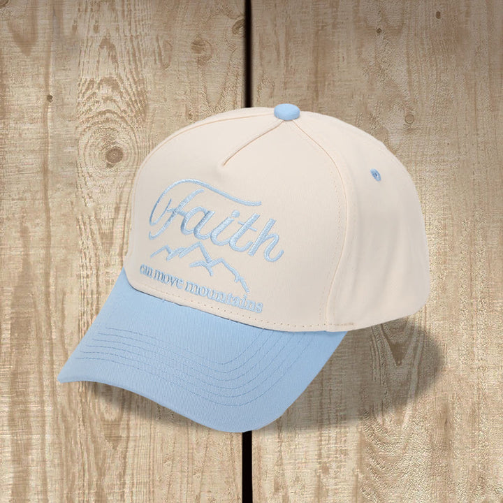 Christianartworkshop Faith Can Move Mountains Cursive Script Mountain Outline Front Embroidery Two Tone Adjustable Baseball Cap - Blue - image 9