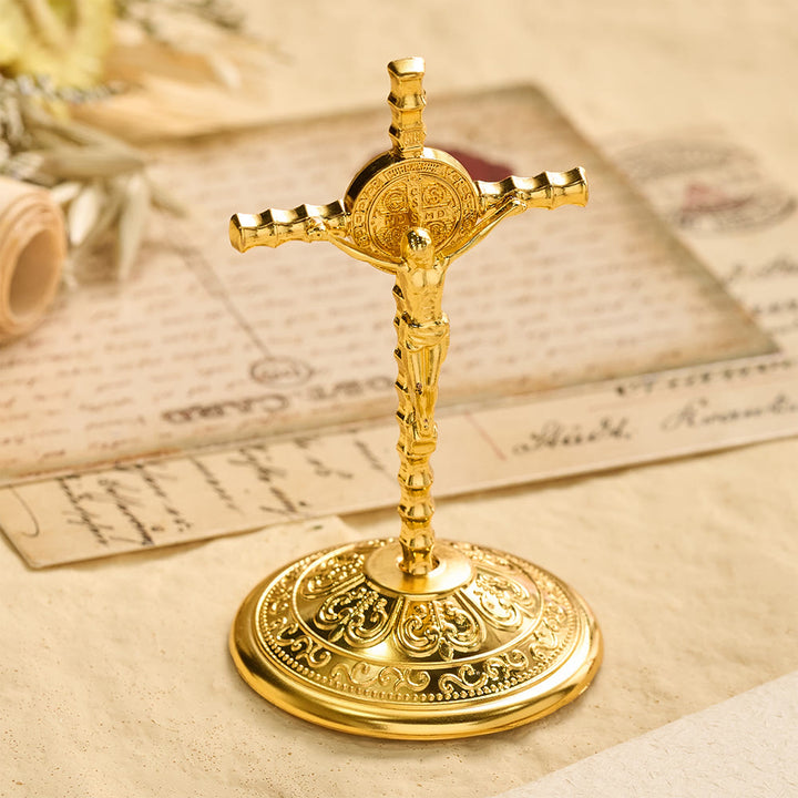 FREE Today: St. Benedict INRI Crucifix Desktop Ornament: A Daily Symbol of Sacred Protection and Redemption - image 0