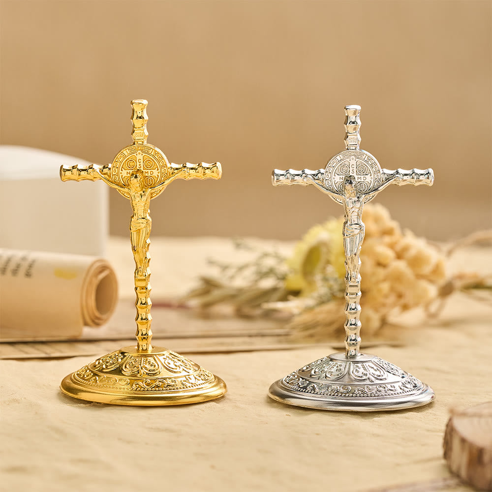 Christianartworkshop St. Benedict INRI Crucifix Desktop Ornament: A Daily Symbol of Sacred Protection and Redemption - image 1