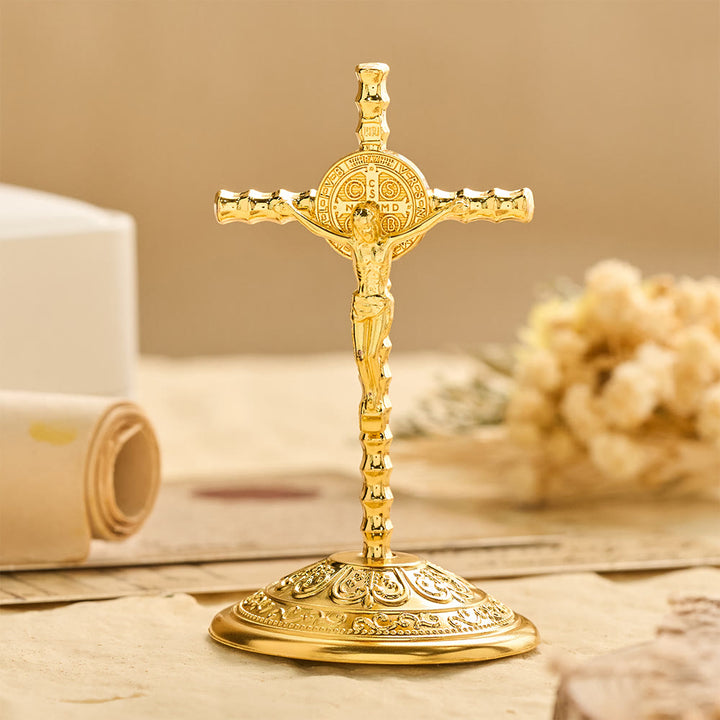 Christianartworkshop St. Benedict INRI Crucifix Desktop Ornament: A Daily Symbol of Sacred Protection and Redemption - Golden - image 2