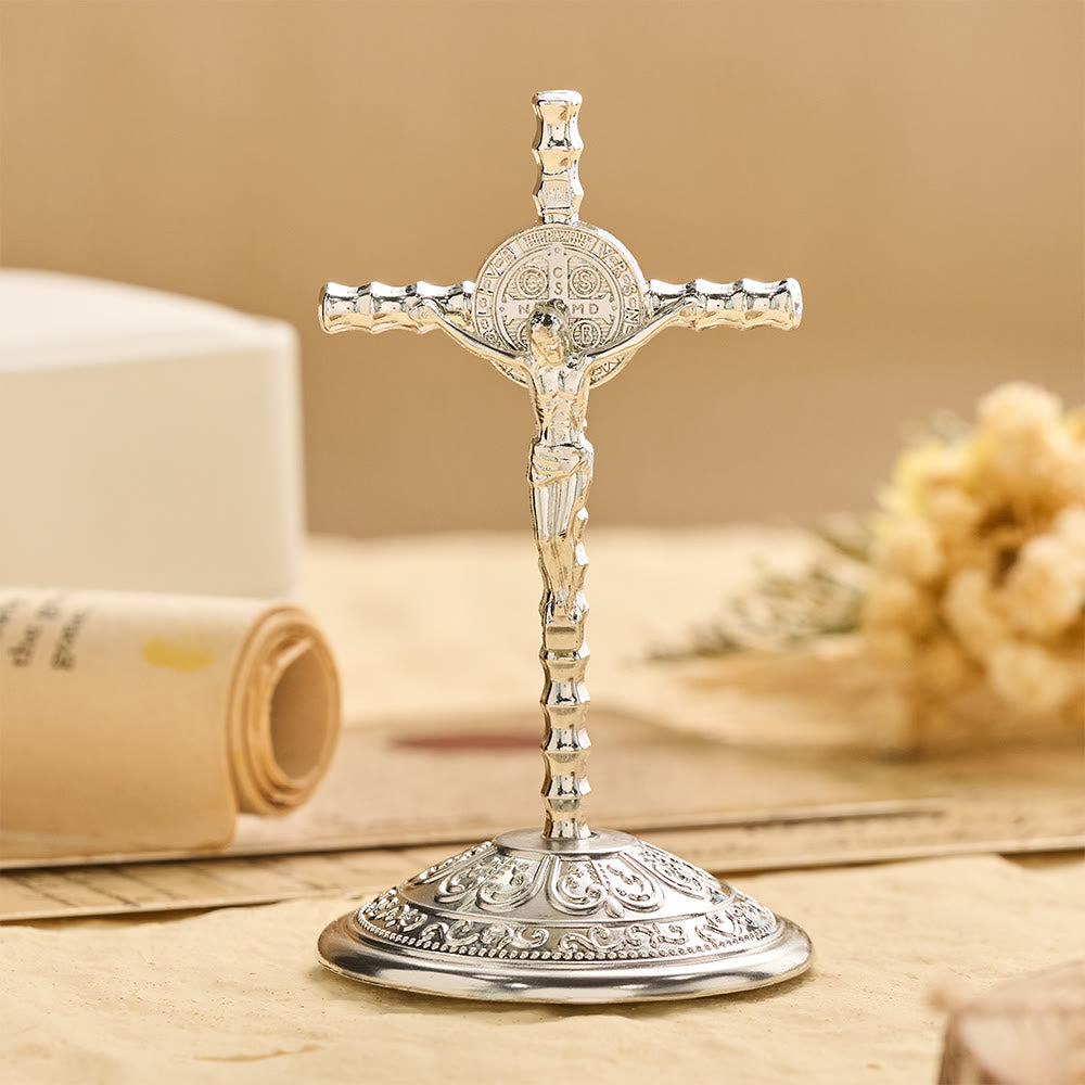 FREE Today: St. Benedict INRI Crucifix Desktop Ornament: A Daily Symbol of Sacred Protection and Redemption - Silver - image 5