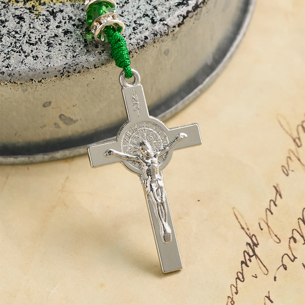 FREE Today: Emerald Transparent Round Bead Rosary With St. Patrick Saint Portrait Plaques & INRI Crucifix - image 4