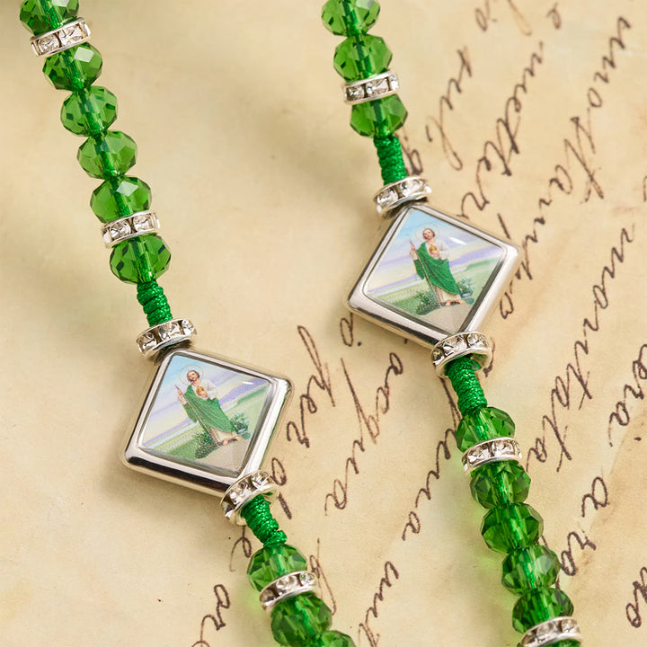 FREE Today: Emerald Transparent Round Bead Rosary With St. Patrick Saint Portrait Plaques & INRI Crucifix - image 5