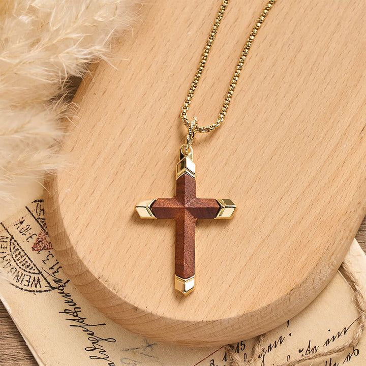 FREE Today: Multicolor Stainless Steel Inlaid Solid Wood Cross Pendant Box Chain Necklace - image 14