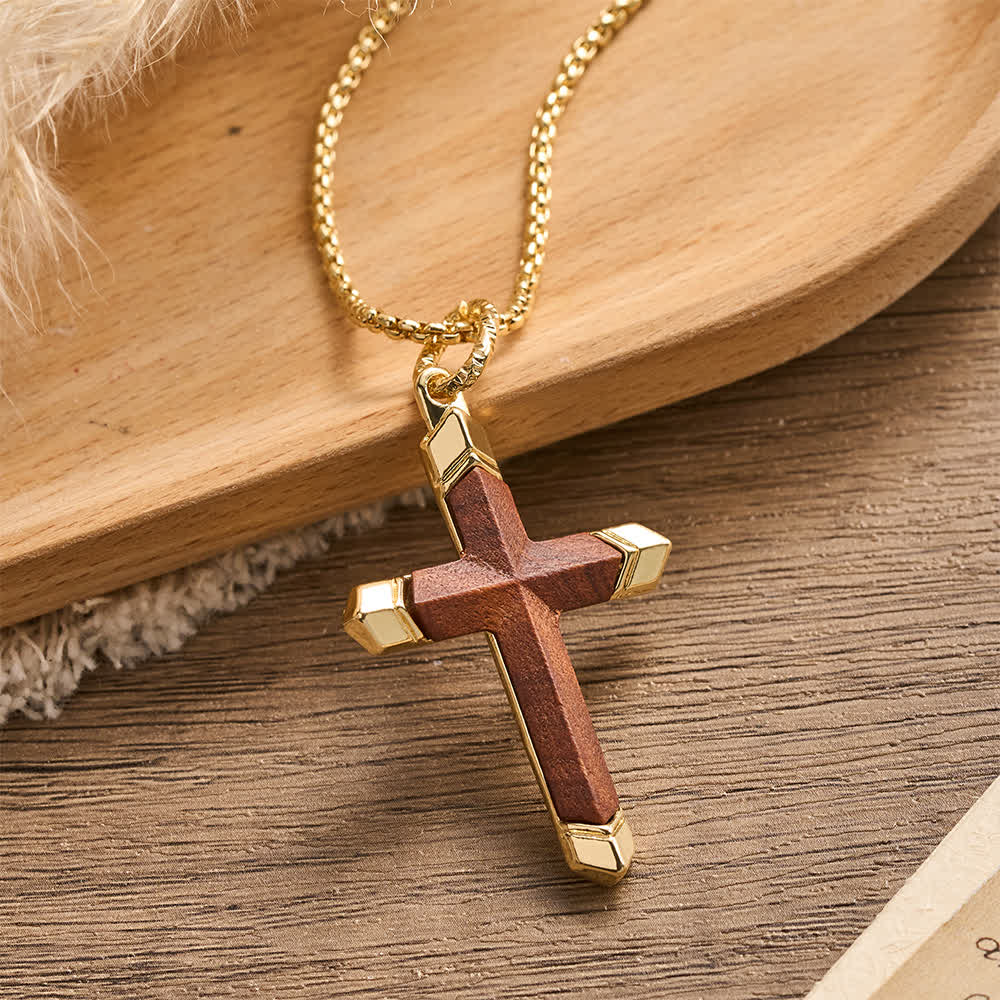 FREE Today: Multicolor Stainless Steel Inlaid Solid Wood Cross Pendant Box Chain Necklace - Walnut Wood - Golden - image 13