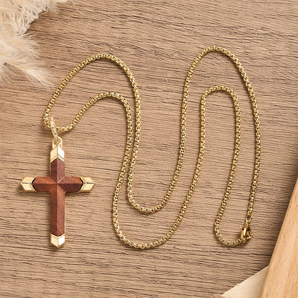 FREE Today: Multicolor Stainless Steel Inlaid Solid Wood Cross Pendant Box Chain Necklace - image 21