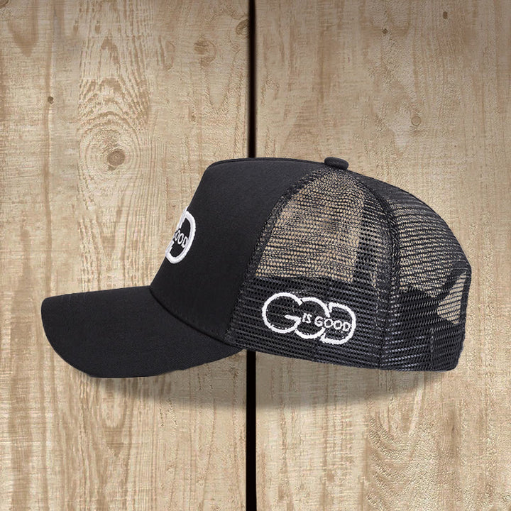 Christianartworkshop Minimal Linked Monogram God Is Good Dual Side Embroidery Curved Brim Mesh Back Trucker Cap - image 4