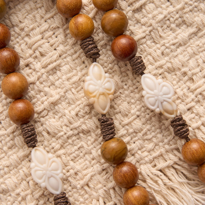 Christianartworkshop Natural Green Sandalwood Bead Cord Rosary With St.Benedict Medal Floral Frame Crucifix - image 5
