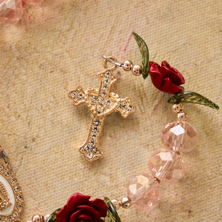 Christianartworkshop Faceted Pink Glass Bead Handmade Rose Our Lady of Guadalupe with Crucifix Prayer Rosary - image 6