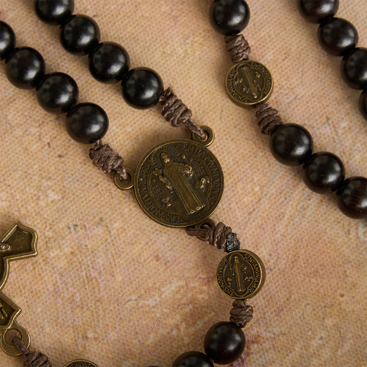 Christianartworkshop 15 Decade Polished Ebony Wood Bead Full St.Benedict Engraved Rosary - image 6