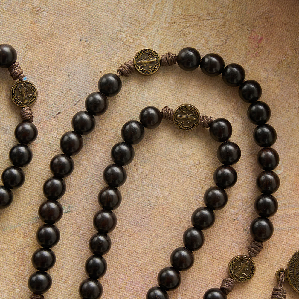 Christianartworkshop 15 Decade Polished Ebony Wood Bead Full St.Benedict Engraved Rosary - image 5