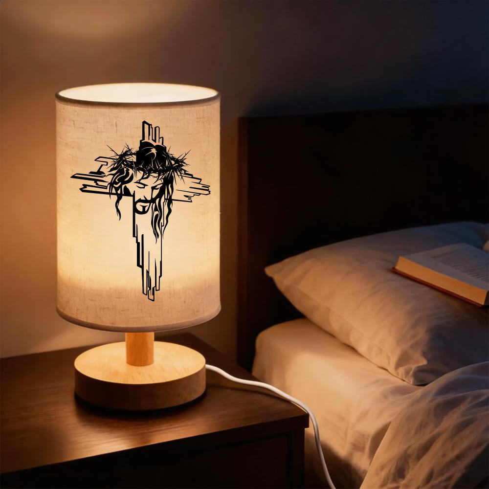 Christianartworkshop Bedside Sacred Heart Icon Table Lamp Vintage Floral Frame Portrait Soft Warm Devotional Night Light - Crown Thorns & Cross - image 1